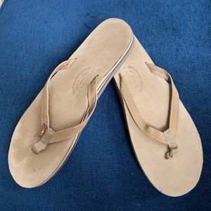 Like New Rainbow leather flip flops